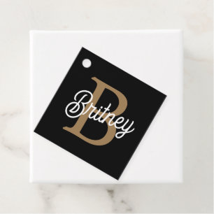 Modern Elegant Monogram Naam Zwart Goud Script Bedankjes Labels