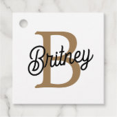 Modern Elegant Monogram Naam Zwart Goud Script Bedankjes Labels (Voorkant)