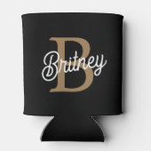 Modern Elegant Monogram Naam Zwart Goud Script Blikjeskoeler (Achterkant)