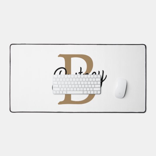 Modern Elegant Monogram Naam Zwart Goud Script Bureaumat (Keyboard & Muis)