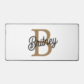 Modern Elegant Monogram Naam Zwart Goud Script Bureaumat (Voorkant)