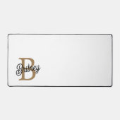 Modern Elegant Monogram Naam Zwart Goud Script Bureaumat (Voorkant)