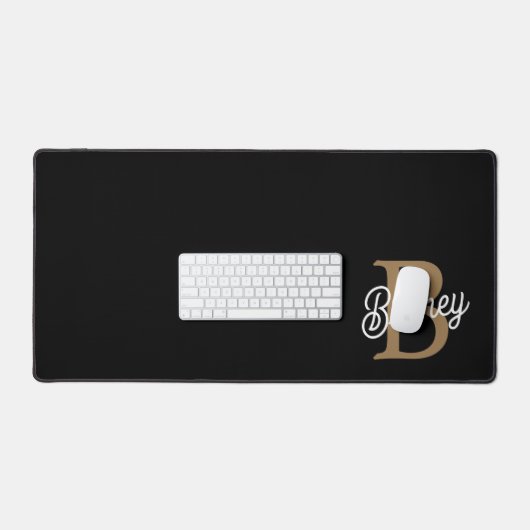 Modern Elegant Monogram Naam Zwart Goud Script Bureaumat (Keyboard & Muis)