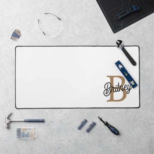 Modern Elegant Monogram Naam Zwart Goud Script Bureaumat (Werkstation)