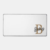 Modern Elegant Monogram Naam Zwart Goud Script Bureaumat (Voorkant)