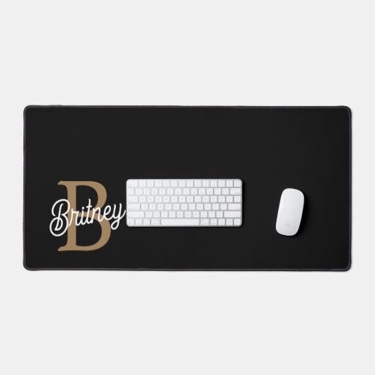 Modern Elegant Monogram Naam Zwart Goud Script Bureaumat (Keyboard & Muis)