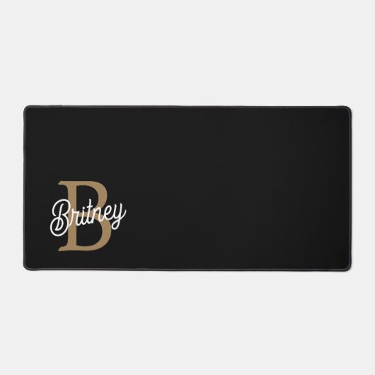 Modern Elegant Monogram Naam Zwart Goud Script Bureaumat (Voorkant)