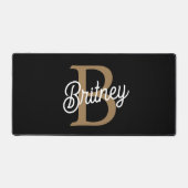 Modern Elegant Monogram Naam Zwart Goud Script Bureaumat (Voorkant)