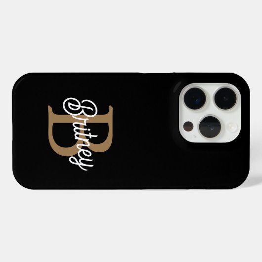Modern Elegant Monogram Naam Zwart Goud Script Case-Mate iPhone Case (Achterkant (horizontaal))