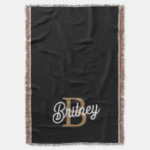 Modern Elegant Monogram Naam Zwart Goud Script Deken (Voorkant Verticaal)