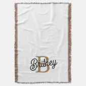 Modern Elegant Monogram Naam Zwart Goud Script Deken (Voorkant Verticaal)