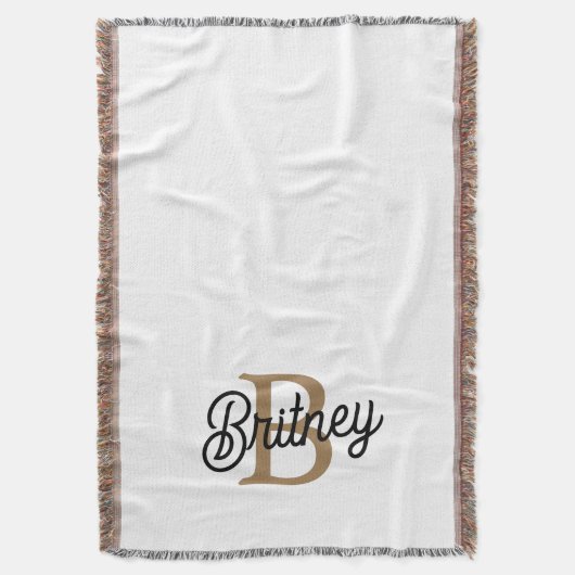 Modern Elegant Monogram Naam Zwart Goud Script Deken (Voorkant Verticaal)