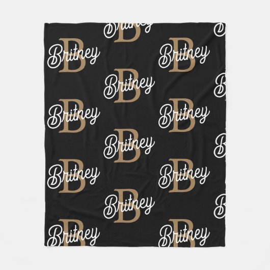 Modern Elegant Monogram Naam Zwart Goud Script Fleece Deken (Voorkant)