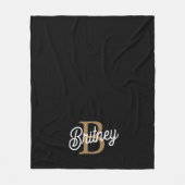 Modern Elegant Monogram Naam Zwart Goud Script Fleece Deken (Voorkant)