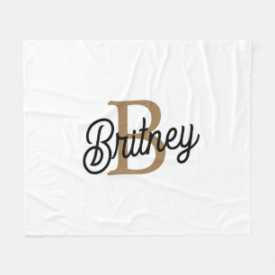 Modern Elegant Monogram Naam Zwart Goud Script Fleece Deken