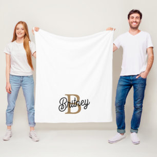 Modern Elegant Monogram Naam Zwart Goud Script Fleece Deken