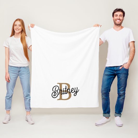 Modern Elegant Monogram Naam Zwart Goud Script Fleece Deken (In situ)