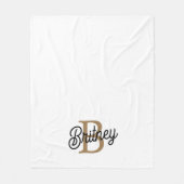 Modern Elegant Monogram Naam Zwart Goud Script Fleece Deken (Voorkant)