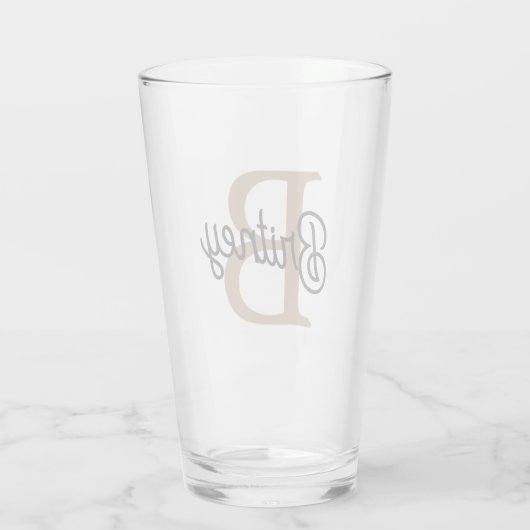 Modern Elegant Monogram Naam Zwart Goud Script Glas (Achterkant)