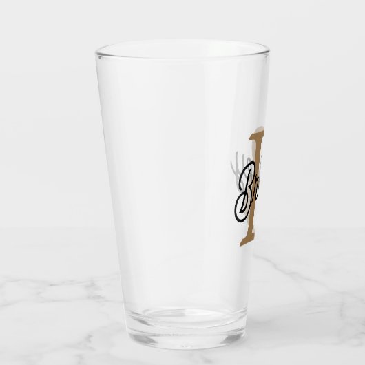 Modern Elegant Monogram Naam Zwart Goud Script Glas (Rechts)
