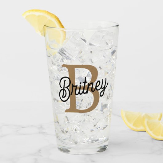 Modern Elegant Monogram Naam Zwart Goud Script Glas (Voorkant ijs)