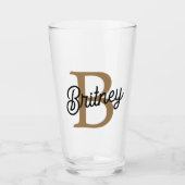 Modern Elegant Monogram Naam Zwart Goud Script Glas (Voorkant)