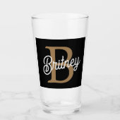 Modern Elegant Monogram Naam Zwart Goud Script Glas (Voorkant)