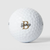 Modern Elegant Monogram Naam Zwart Goud Script Golfballen (Voorkant)