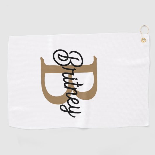 Modern Elegant Monogram Naam Zwart Goud Script Golfhanddoek (Horizontaal)
