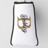Modern Elegant Monogram Naam Zwart Goud Script Golfheadcover (Draai 90)