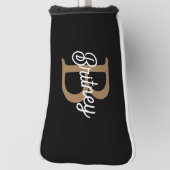 Modern Elegant Monogram Naam Zwart Goud Script Golfheadcover (Draai 90)