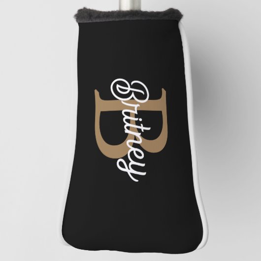 Modern Elegant Monogram Naam Zwart Goud Script Golfheadcover (Draai 90)