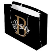 Modern Elegant Monogram Naam Zwart Goud Script Groot Cadeauzakje (Achterkant Gekanteld)