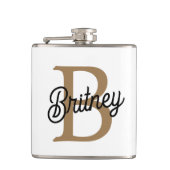 Modern Elegant Monogram Naam Zwart Goud Script Heupfles (Voorkant)