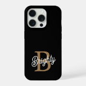 Modern Elegant Monogram Naam Zwart Goud Script iPhone Hoesje (Achterkant)