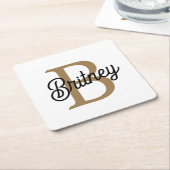 Modern Elegant Monogram Naam Zwart Goud Script Kartonnen Onderzetters (Schuin)