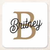 Modern Elegant Monogram Naam Zwart Goud Script Kartonnen Onderzetters (Voorkant)