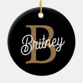 Modern Elegant Monogram Naam Zwart Goud Script Keramisch Ornament (Achterkant)