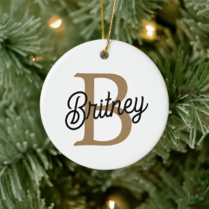 Modern Elegant Monogram Naam Zwart Goud Script Keramisch Ornament