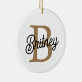 Modern Elegant Monogram Naam Zwart Goud Script Keramisch Ornament (Rechts)