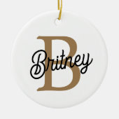 Modern Elegant Monogram Naam Zwart Goud Script Keramisch Ornament (Voorkant)