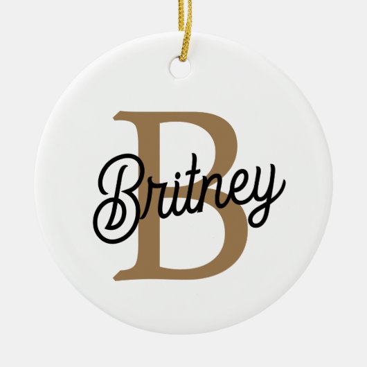 Modern Elegant Monogram Naam Zwart Goud Script Keramisch Ornament (Voorkant)