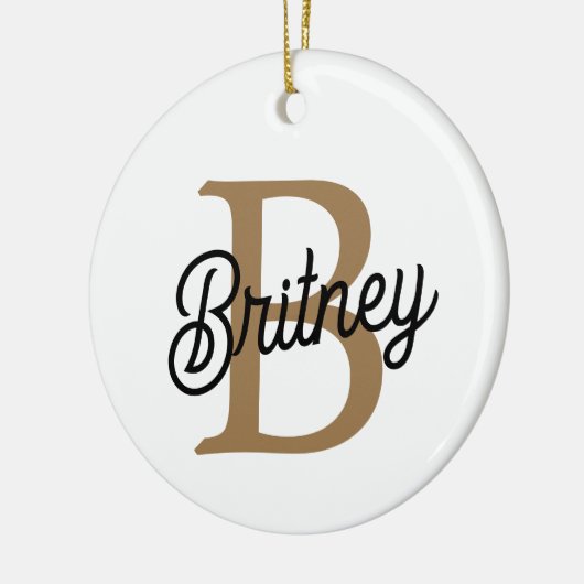 Modern Elegant Monogram Naam Zwart Goud Script Keramisch Ornament (Links)