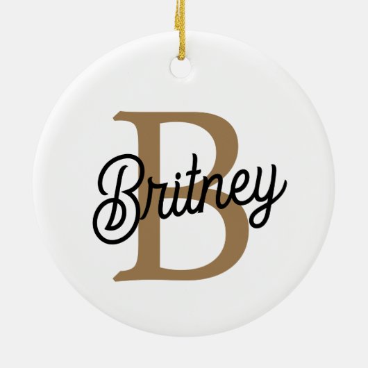 Modern Elegant Monogram Naam Zwart Goud Script Keramisch Ornament (Achterkant)