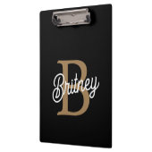 Modern Elegant Monogram Naam Zwart Goud Script Klembord (Links)