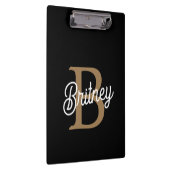 Modern Elegant Monogram Naam Zwart Goud Script Klembord (Rechts)