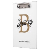 Modern Elegant Monogram Naam Zwart Goud Script Klembord (Links)