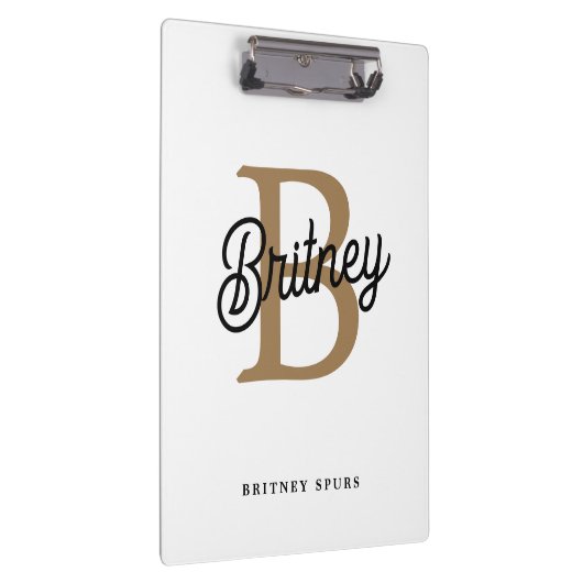 Modern Elegant Monogram Naam Zwart Goud Script Klembord (Rechts)