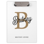 Modern Elegant Monogram Naam Zwart Goud Script Klembord (Voorkant)