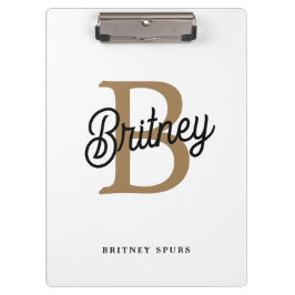 Modern Elegant Monogram Naam Zwart Goud Script Klembord